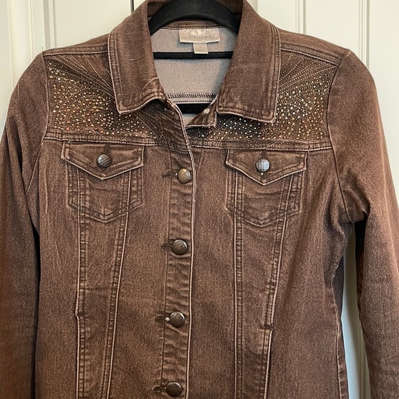 Dress Barn - women’s jean jacket with beautiful studded design, adjustable waist - Picture 1 of 9